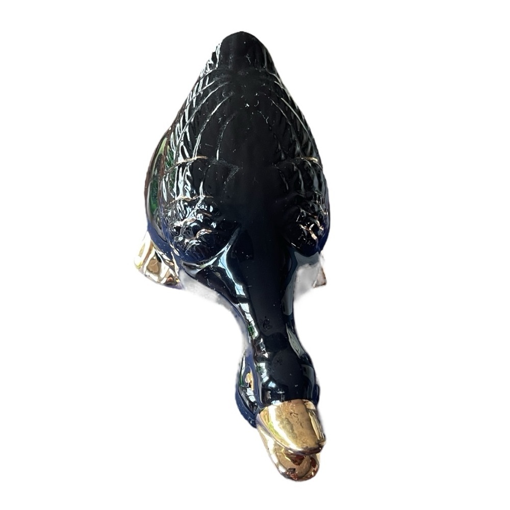 Vintage Ceramic Duck Figurine Black Gold Accents MCM Decor Classy Whimsical H 3" - Picture 2 of 5
